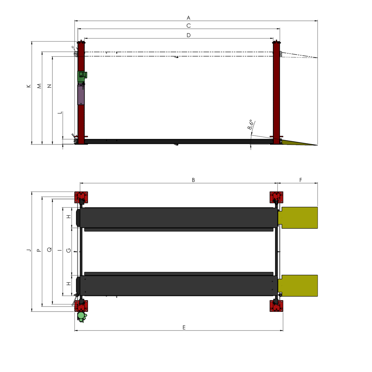 Quatro Stacker Wide Track — Four-Post Lift 8,000 LB. (3.6T)